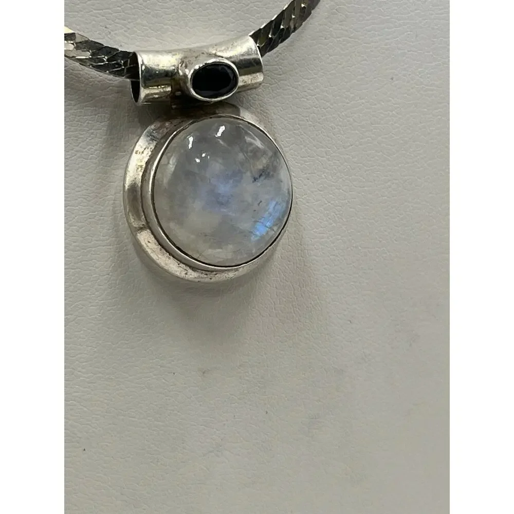 TJ Sterling Silver Moonstone Amethyst Bezel‎ Cabachon pendant Snake Necklace